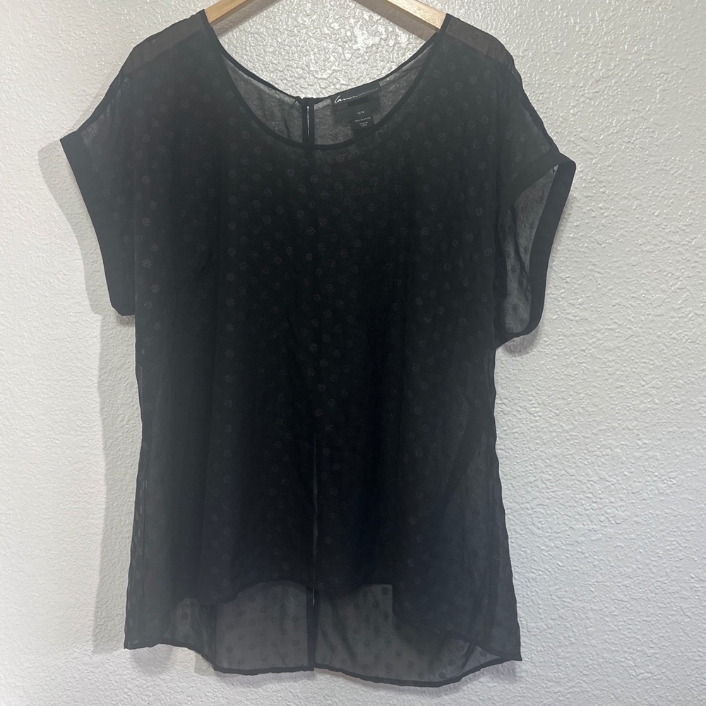 Lane Bryant Black Sheer Polka Dot Shimmer High Low Blouse Top Womens 14/16